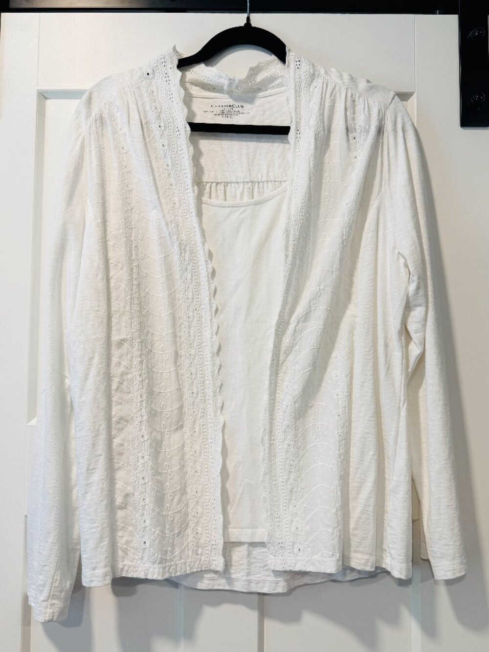 Charter Club White Knit Eyelet Lace Cardigan w/ Built-In Tank Sz XL Petite